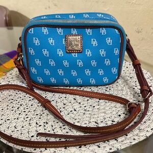 Dooney & Bourke Blue and Brown Crossbody Bag with Signature Monogram